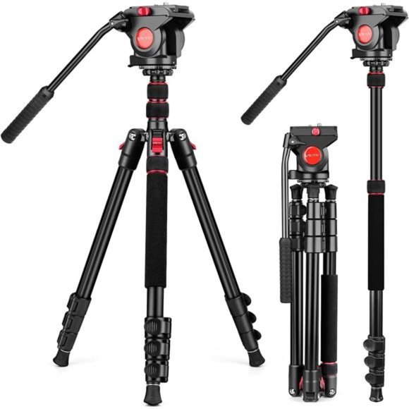 Tripod Camera Tripod, 72" Video Tripod with Fluid Head, Aluminum Heavy Duty
